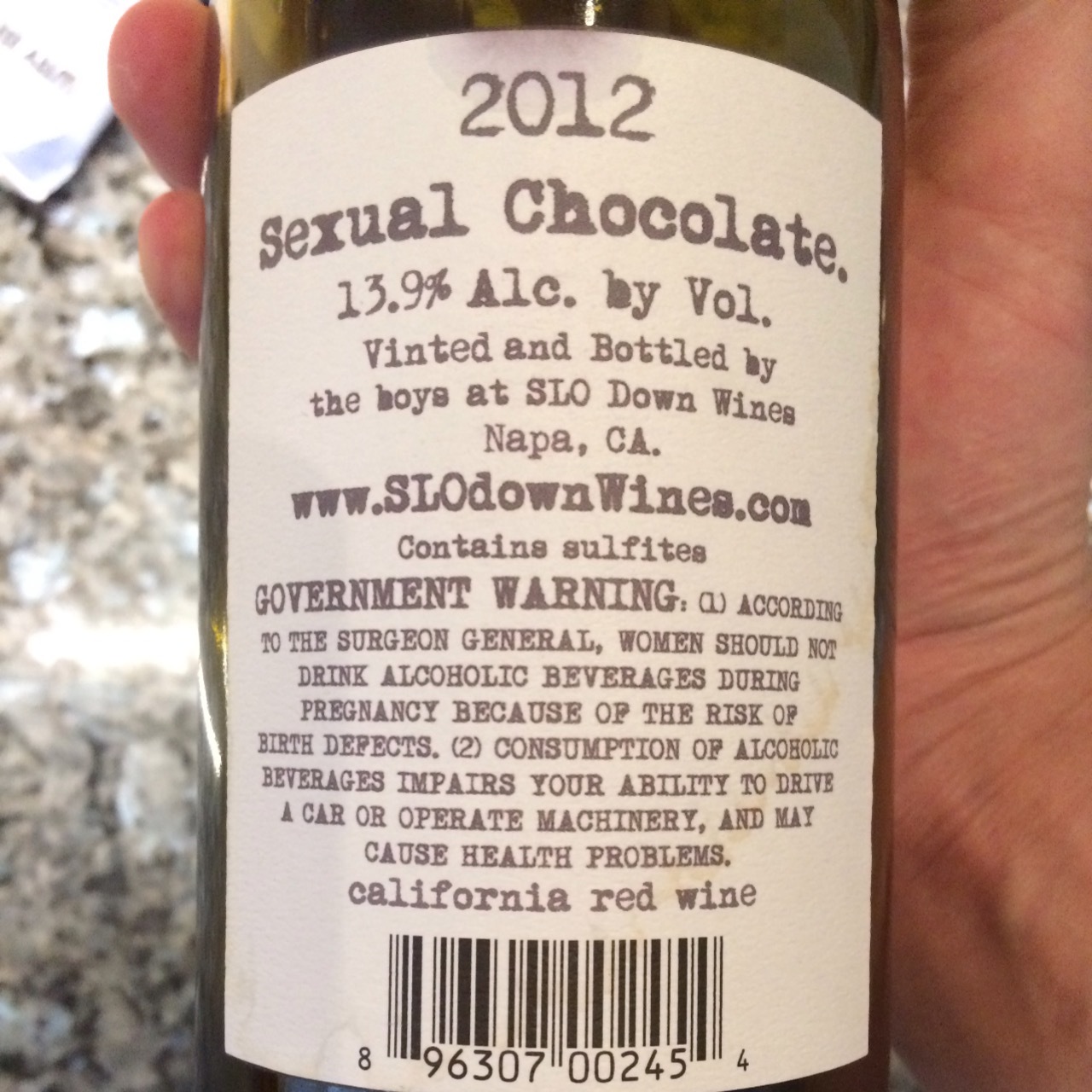 2016 Slo Down Wines Sexual Chocolate California Red Blend